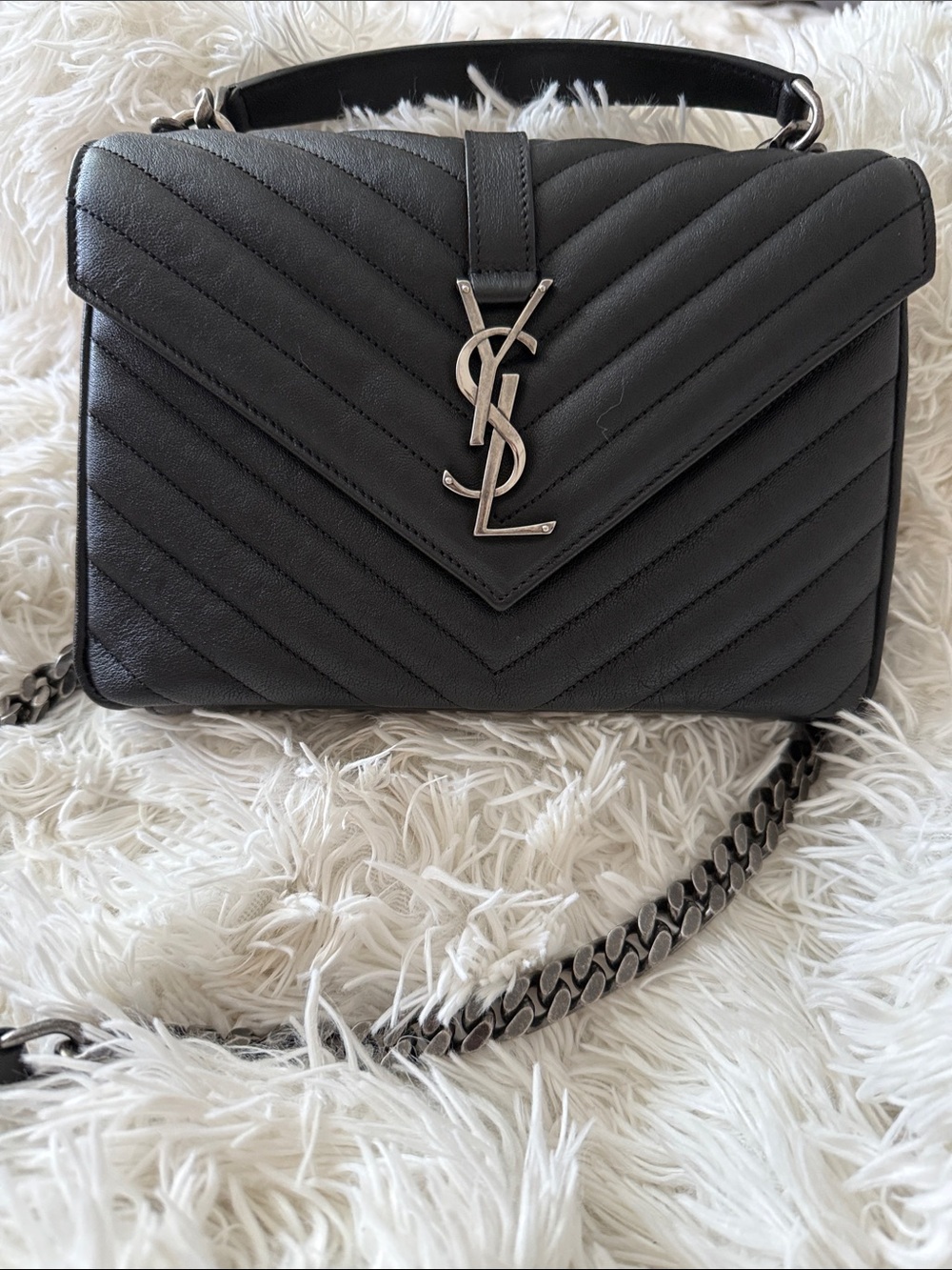 Never worn Saint Laurent Black Quilted Leather Shoulder Bag with Silver YSL Logo